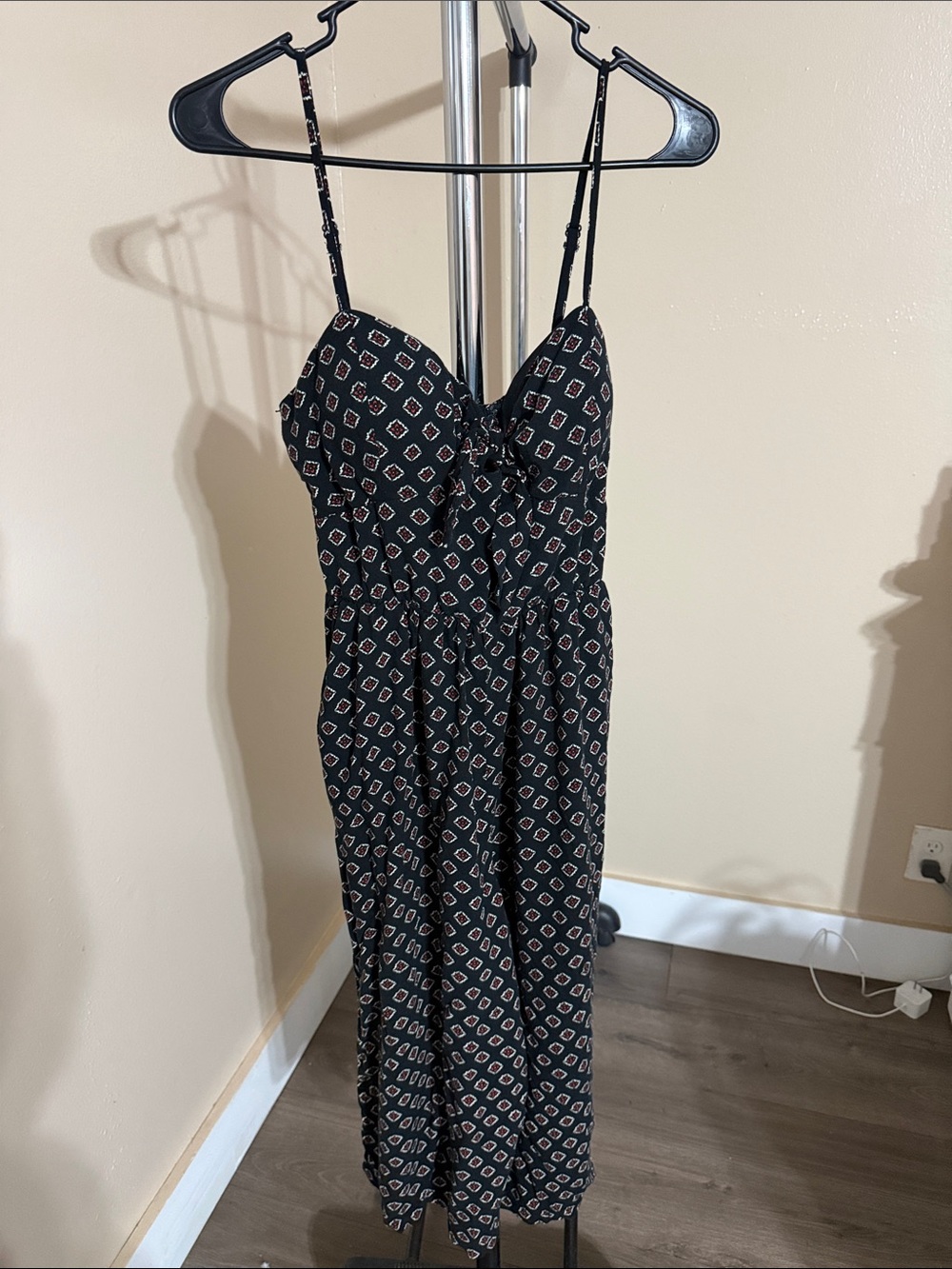 A.W.W Black Maxi Dress with Red & White Geometric Motif